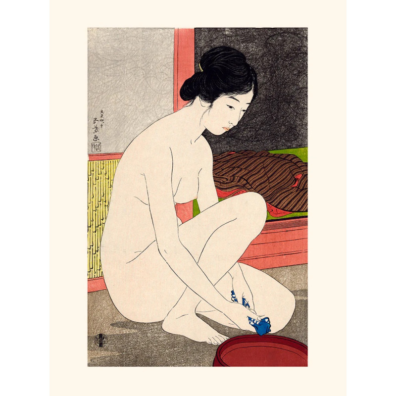 Japanischer Holzschnitt, Goyō Hashiguchi, Frau, die ihr Haar kämmt