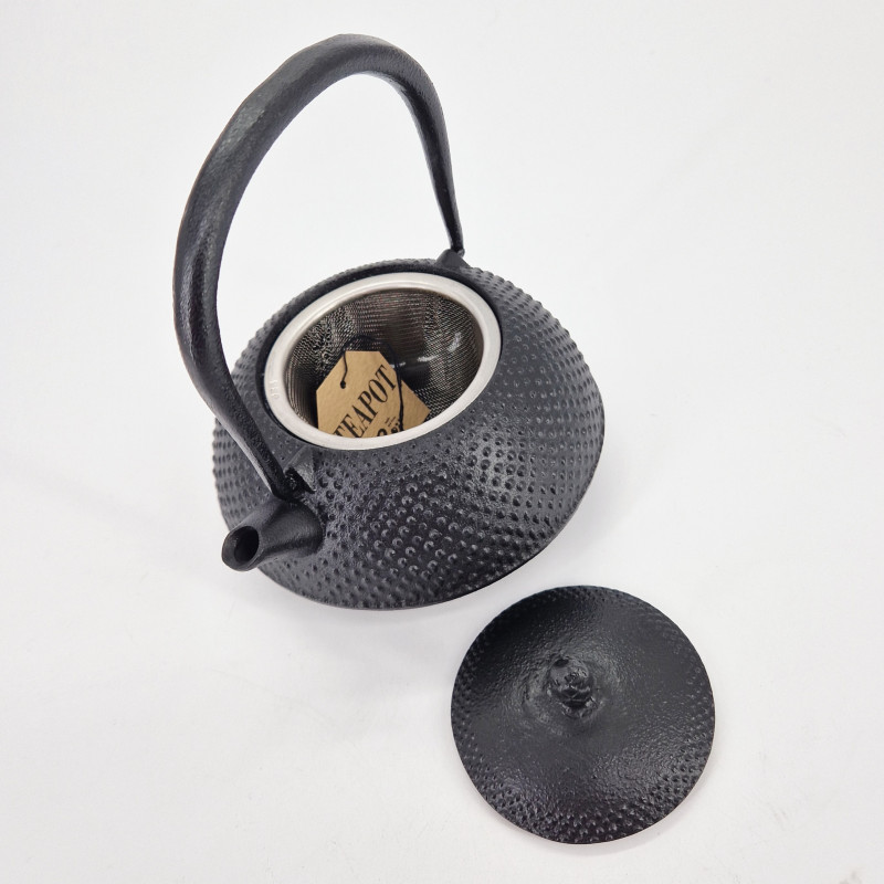 Schwarz emaillierte japanische Teekanne aus Gusseisen, ROJI ARARE, 0.4lt