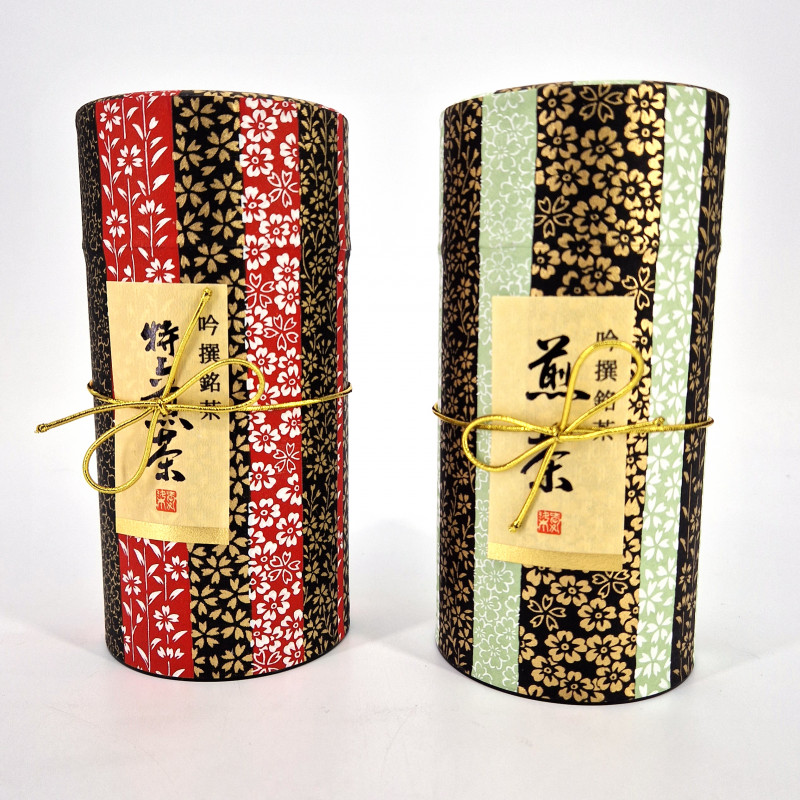 Duo de boîtes à thé japonaises bleu recouvertes de papier washi, OBI, 200 g