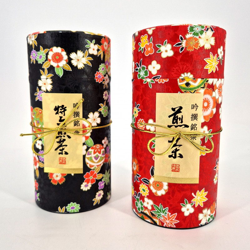 Duo de boîtes à thé japonaises rouge et noir recouvertes de papier washi, HANAYOSE , 200 g