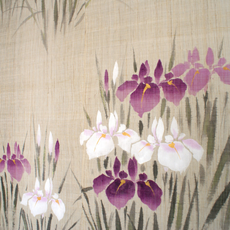 Cortina japonesa de lino beige noren, iris, SHAGA