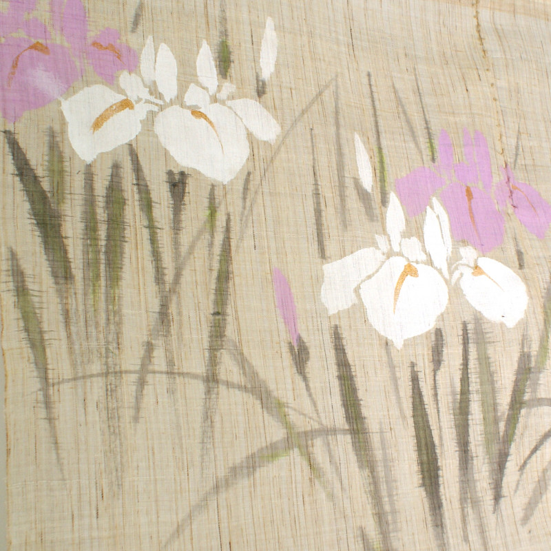 Japanese noren beige linen curtain,  iris, SHAGA