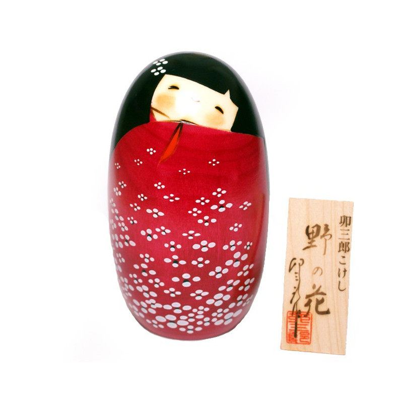 bambola di legno giapponese - kokeshi, HANA, rosso