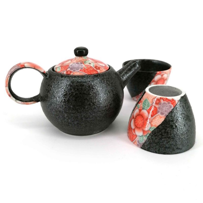 Service à thé, théière ronde en céramique avec filtre amovible et 2 tasses - FURORARU