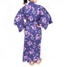 kimono japonais violet en coton pour femme KOMONICHIMATSU-NI-SAKURA