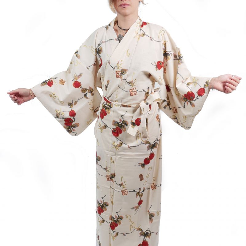 Kimono in cotone bianco per donna - KAKI