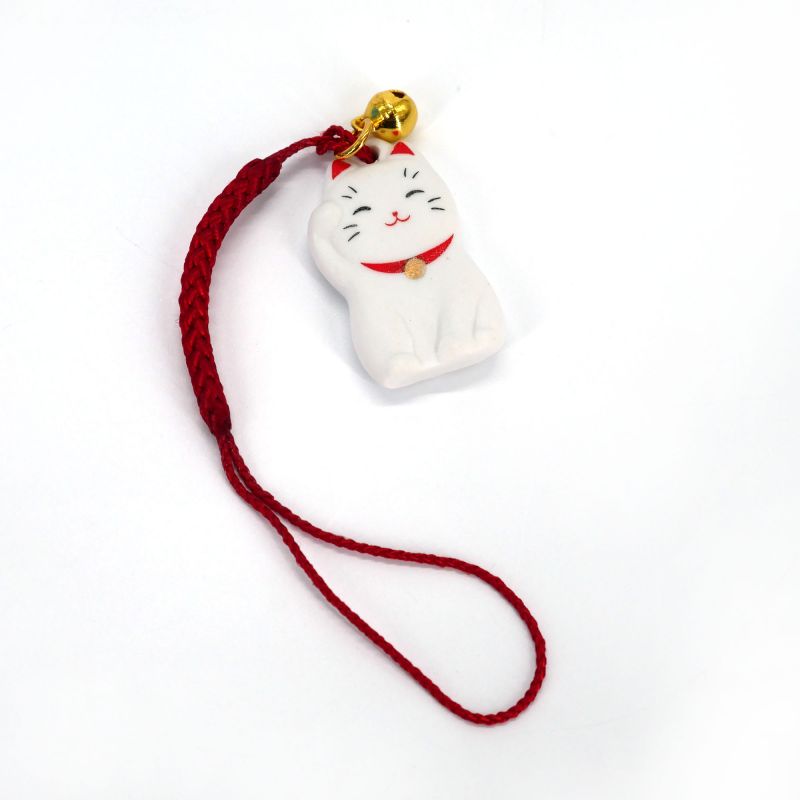 Manekineko white ceramic decorative hanger - KINUNRAIFUKU - 3 cm