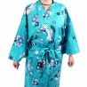 Blue cotton kimono for women - MARU NI TSURU