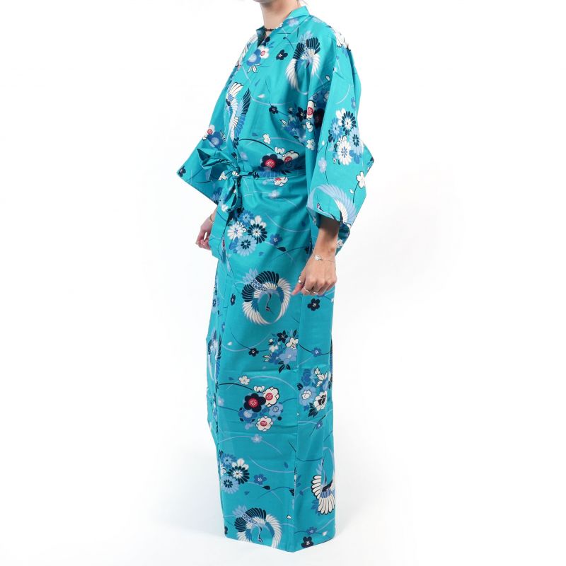 Kimono di cotone blu per donna - MARU NI TSURU