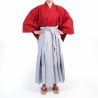 Japanische rote und graue Baumwolle Kendogi und Hakama - SAMURAI SET