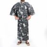 Yukata japonais noir et blanc motifs dragon en coton pour homme - RYUJIN