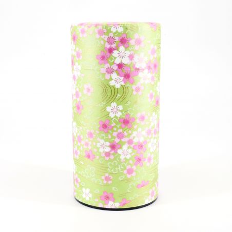 Boîte à thé japonaise verte en papier washi - MIDORISAKURA - 200gr