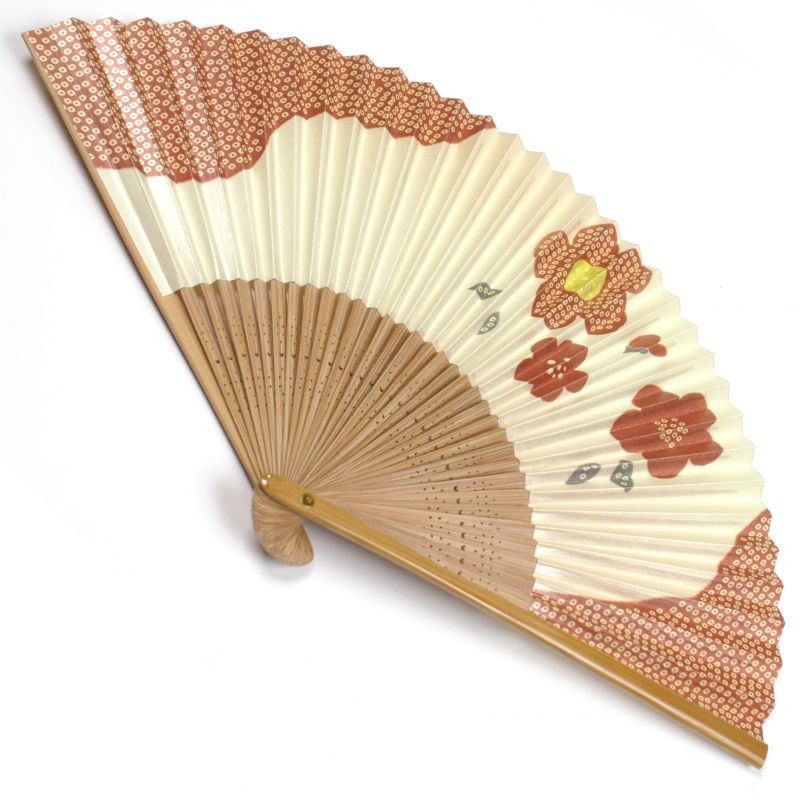 éventail japonais en papier et bambou, UME, rose