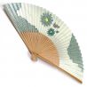 éventail japonais en papier et bambou, KIKU, bleu