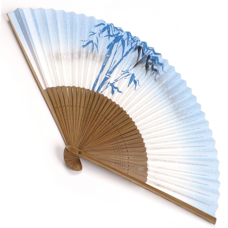 japanese fan made of paper and bamboo, TAKE, blue and white
