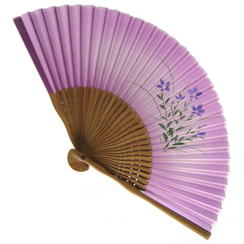 japanese fan made of silk and bamboo, HANA, purple