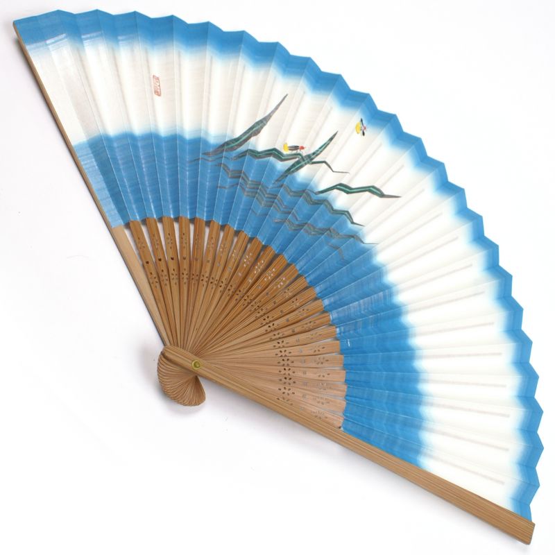 abanico japonés hecho de papel y bambú, HOTARU, azul