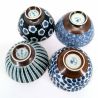 Set of 4 Japanese white ceramic rice bowls, various blue patterns - SAMAZAMANA