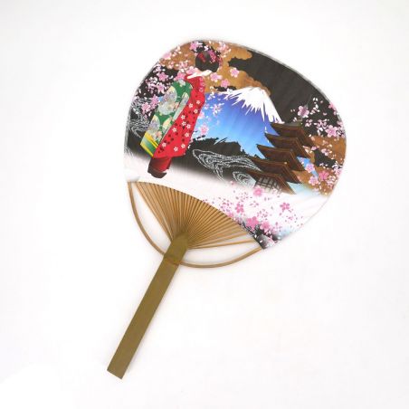 nicht faltender japanischer Fan, Uchiwa, GEISHA, schwarze