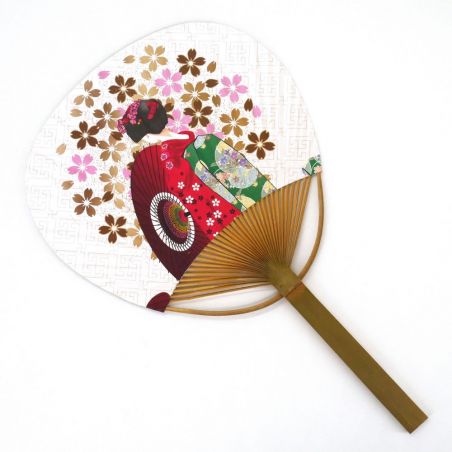 éventail japonais non pliant uchiwa, GEISHA SAKURA