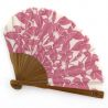 Pink Japanese cotton and bamboo fan with morning face flowers pattern - ASAGAO - 21.3cm