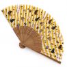 Japanese yellow fan in polyester and bamboo with cats pattern - SHIMASHIMA - 21cm