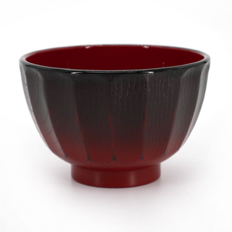 Duo de bol japonais noir et rouge en résine imitation bois - KIKUBORI BOKASHI - 10.9cm