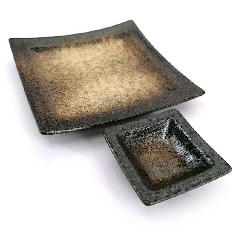 Piatto quadrato in ceramica con contenitore per salsa per tempura - HEIHO