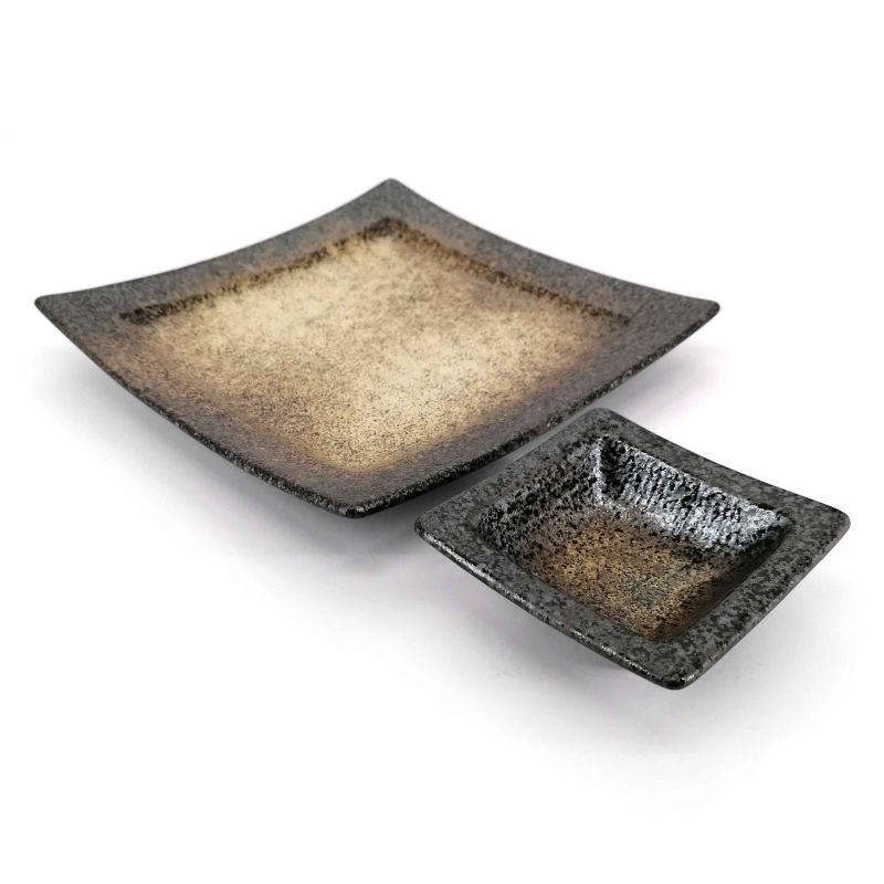 Quadratische Keramikplatte mit Saucenbehälter für Tempura - HEIHO