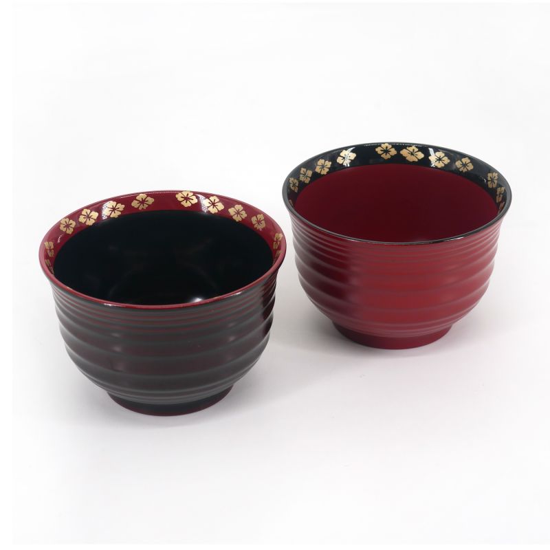 Duo Schalen aus rotem und schwarzem Harz, HANABISHI