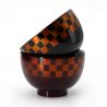 Japanese black and red resin bowl duo with checkerboard pattern - ICHIMATSU - 11x7.2cm