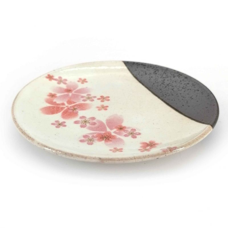 Piatto piccolo giapponese in ceramica grezza e fiori rosa sakura - SAKURA