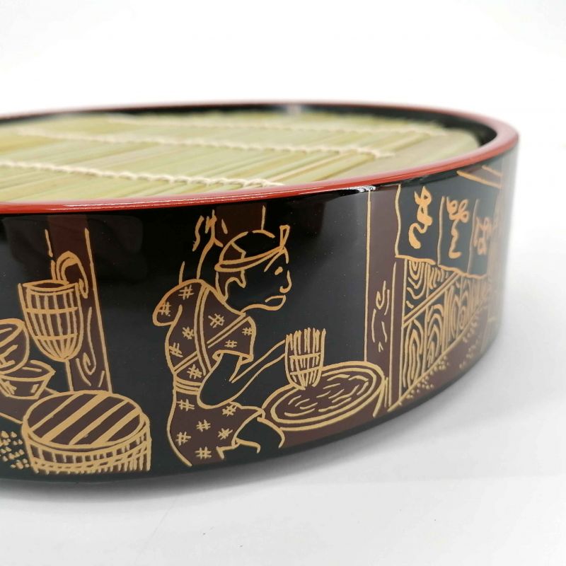 Round lacquered plate with bamboo support - ZARU SOBA