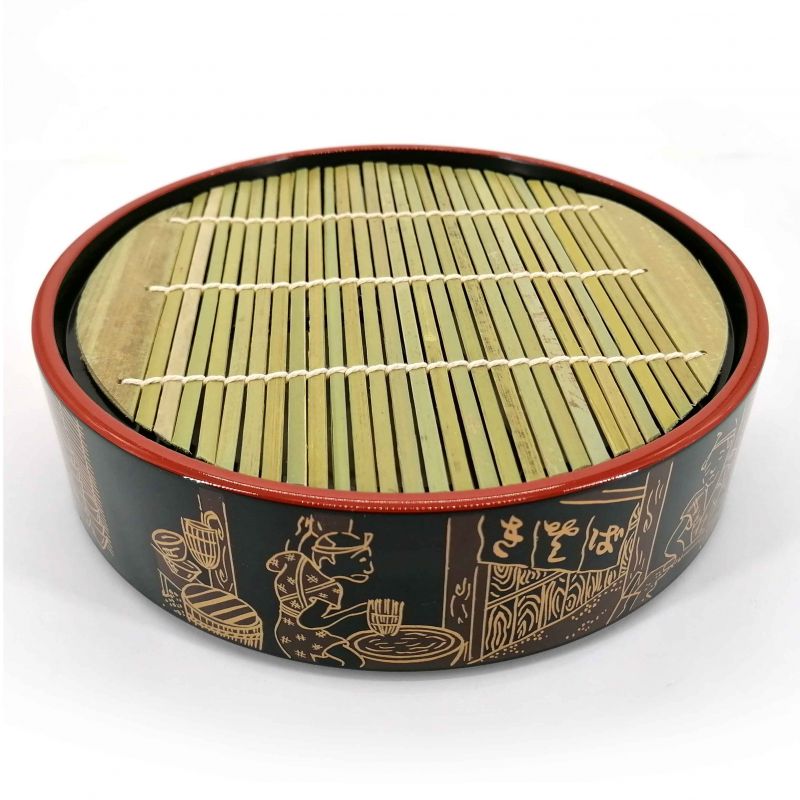 Round lacquered plate with bamboo support - ZARU SOBA