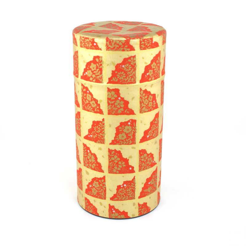 Boîte à thé japonaise rouge et dorée en papier washi - TENPAKU - 200gr