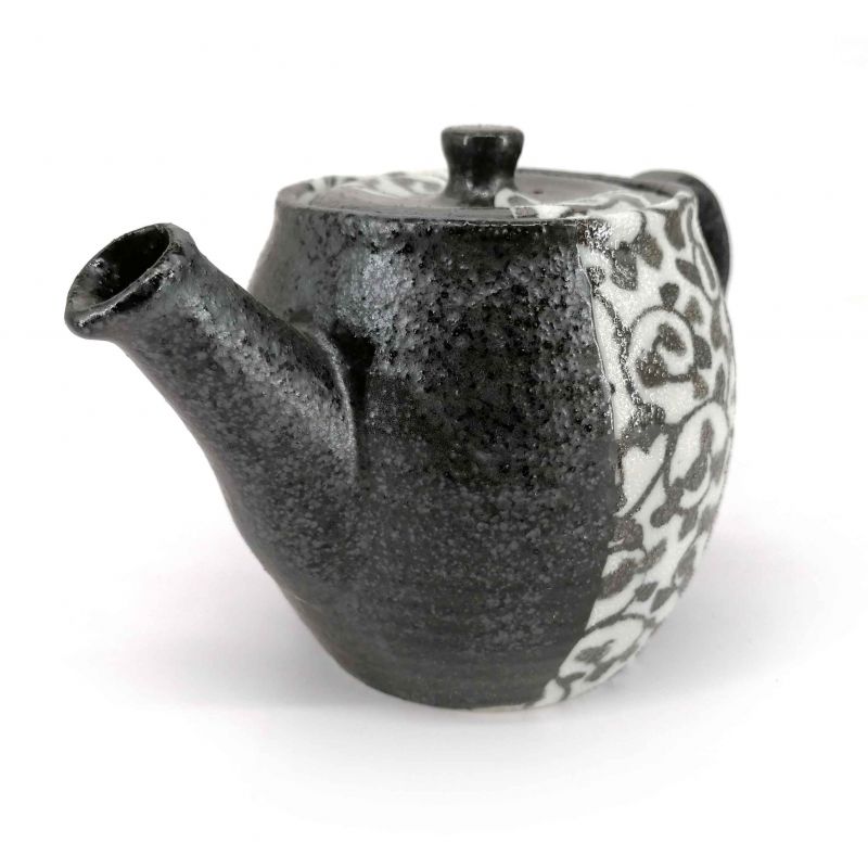 Japanese ceramic teapot with removable filter, black and arabesques - ARABESUKU