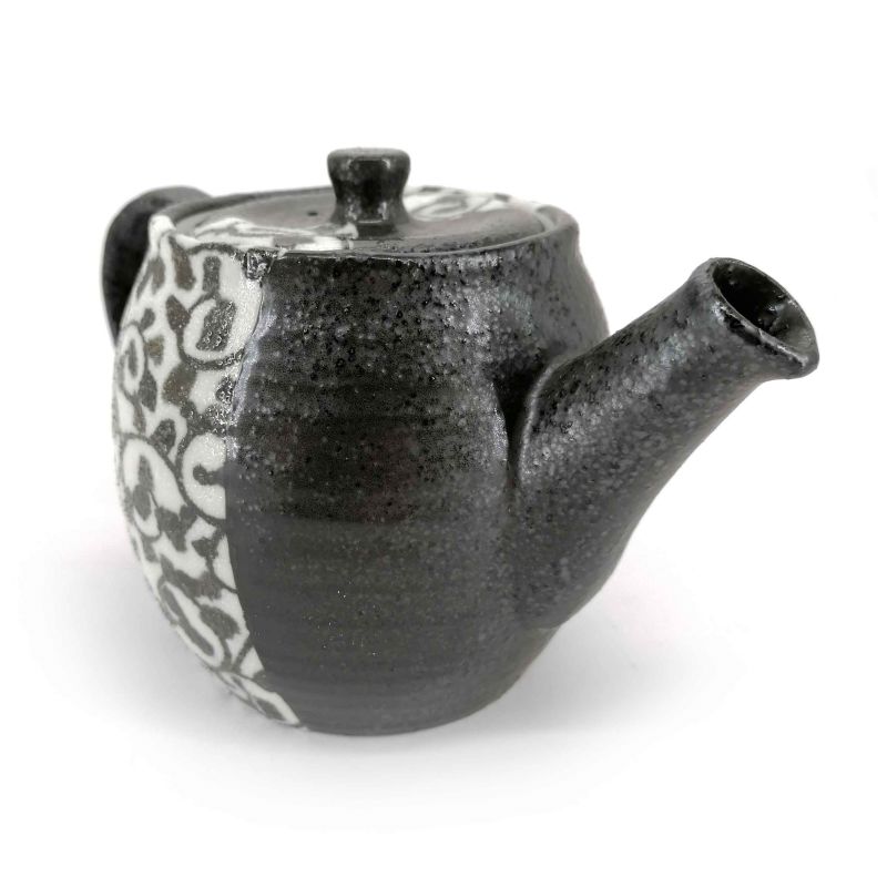 Théière japonaise en céramique avec filtre amovible, noir et arabesques - ARABESUKU