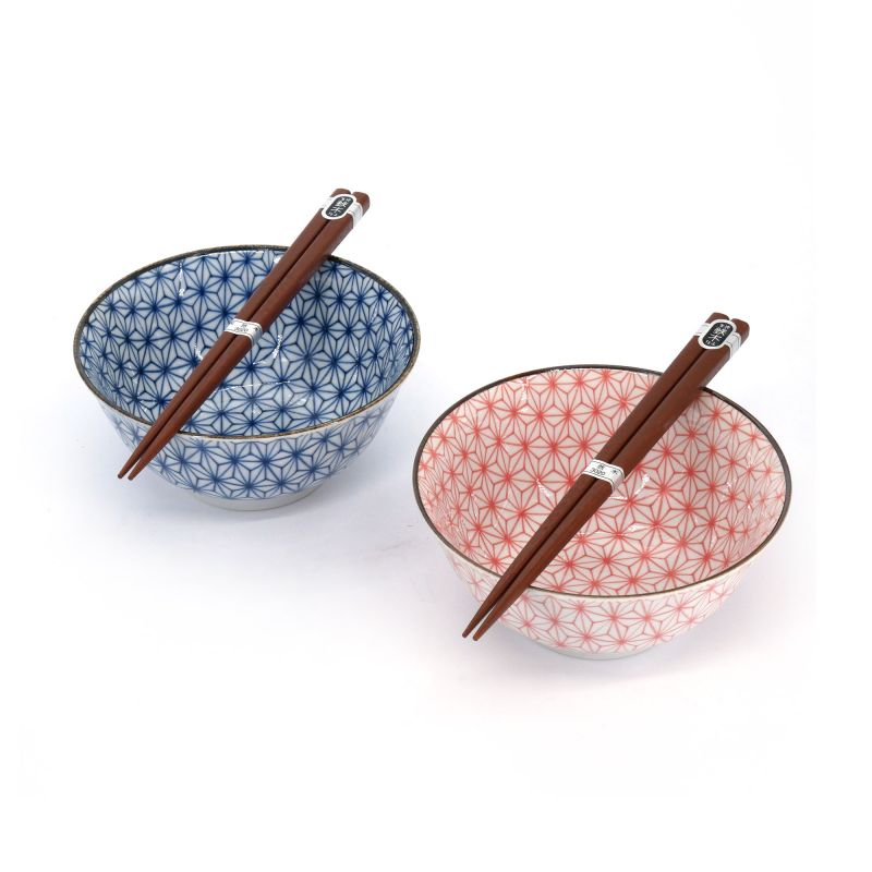 Conjunto de 2 cuencos japoneses de cerámica - AKA TO AO ASANOA