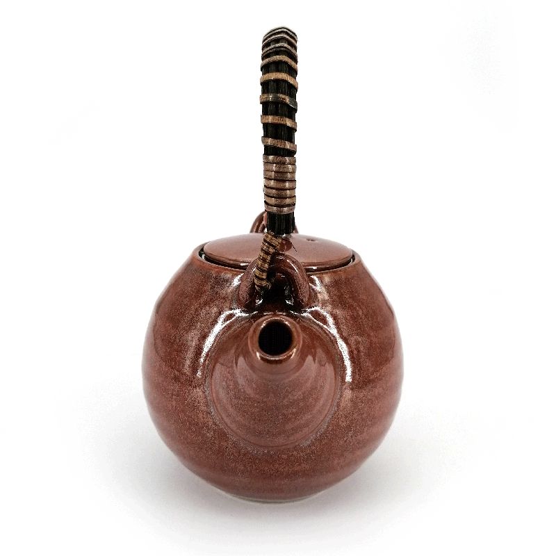 Teiera giapponese rotonda in ceramica con manico in bambù e filtro, marrone, GIN GANRYO