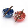 Set de 2 bols japonais en céramique bleu et rouge - motif crabes - KANI