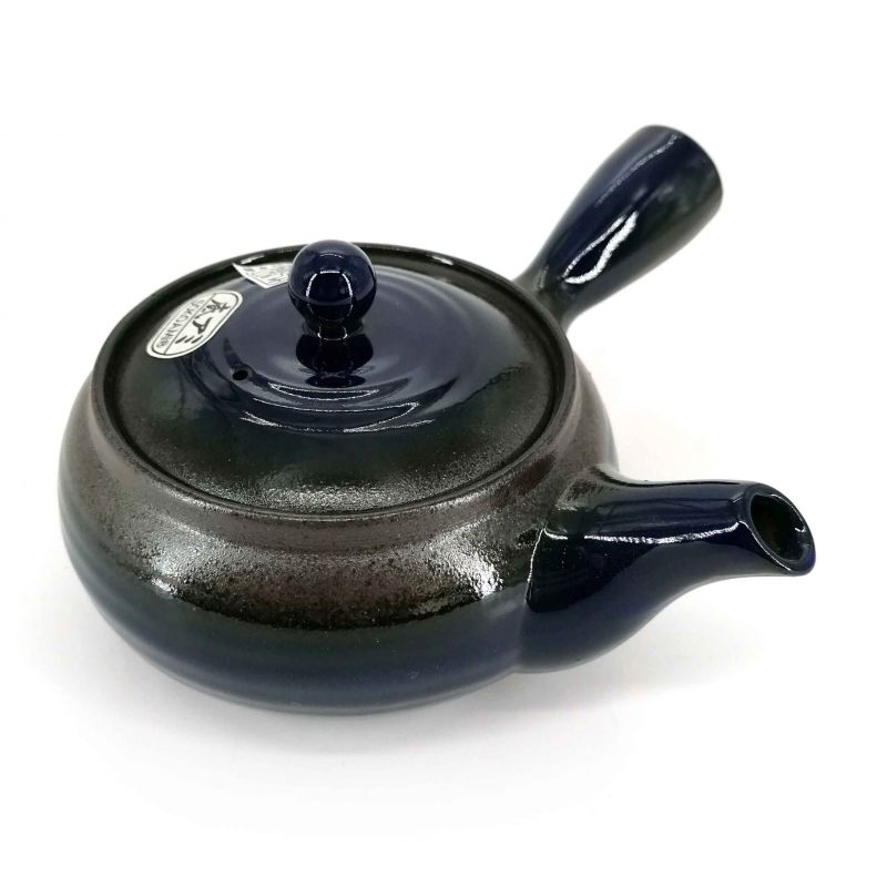 Teiera giapponese kyusu in ceramica marrone e blu - BURUENAMERU