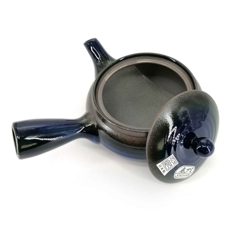 Japanische Kyusu-Teekanne aus brauner und blauer Keramik - BURUENAMERU