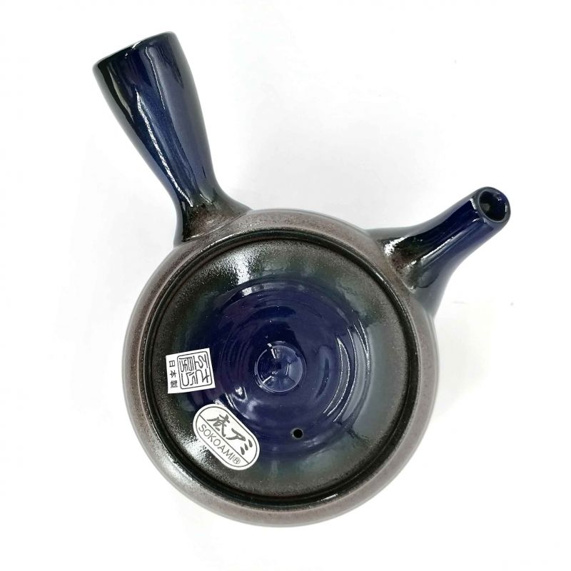 Japanische Kyusu-Teekanne aus brauner und blauer Keramik - BURUENAMERU