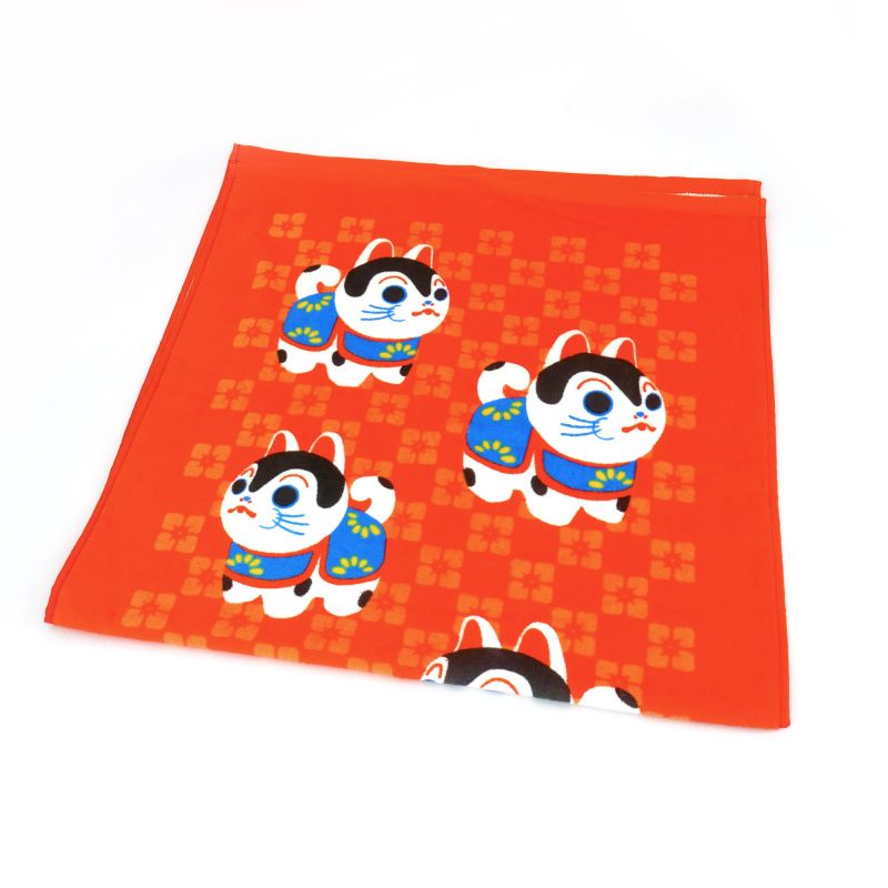 Serviette de bain rouge en coton japonais - HARIKO INU - petit chien - 50 x 100 cm