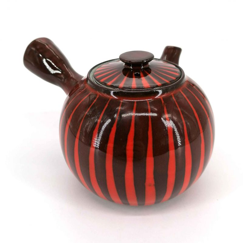 Tetera japonesa de cerámica kyusu con filtro extraíble e interior esmaltado, rojo bicolor - AKAI SEN