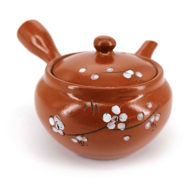 Teiera giapponese in ceramica kyusu con filtro integrato e interno smaltato, marrone - SHIROI SAKURA