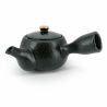 Japanese kyusu ceramic teapot with filter and enamelled interior, black floral circle - HANA NO WA