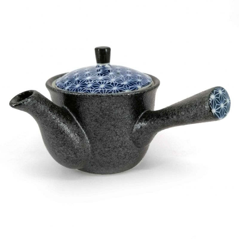 Tetera japonesa de cerámica kyusu con filtro extraíble, tapa negra estampada - ASANOHA