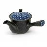 Japanese kyusu ceramic teapot with removable filter, black, patterned lid - ASANOHA