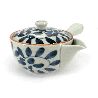 Japanische Kyusu-Keramik-Teekanne mit abnehmbarem Filter und emailliertem Interieur, weiß und blau - KARAKUSA